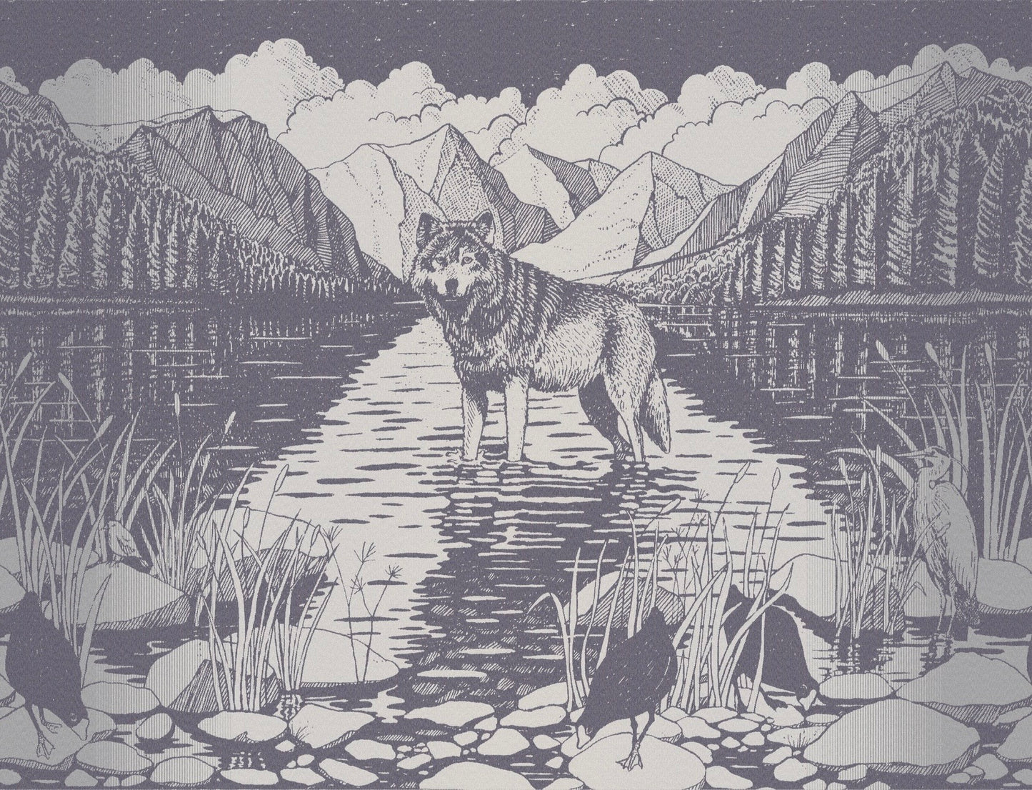 Wolf ‘Mountains Are Calling’ Brushed Cotton Blanket