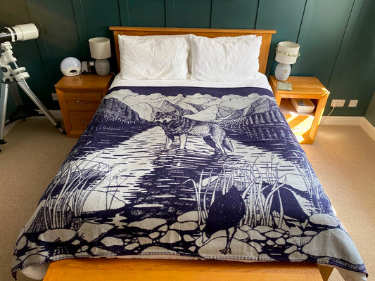 Wolf ‘Mountains Are Calling’ Brushed Cotton Blanket - King Size