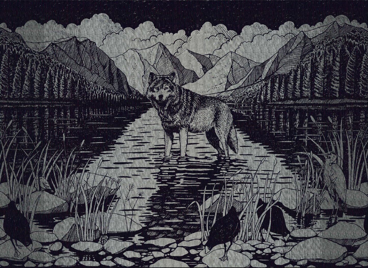 Wolf ‘Mountains Are Calling’ Brushed Cotton Blanket