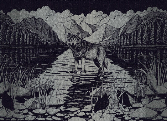 Wolf ‘Mountains Are Calling’ Brushed Cotton Blanket