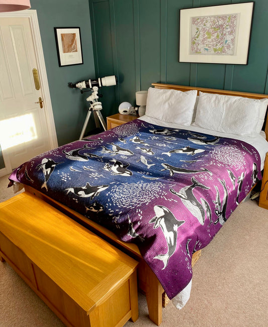 Whales ‘Midnight Swim’ Brushed Cotton Blanket